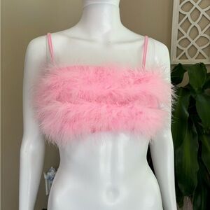 NWOT Pink  Feathered Crop Top